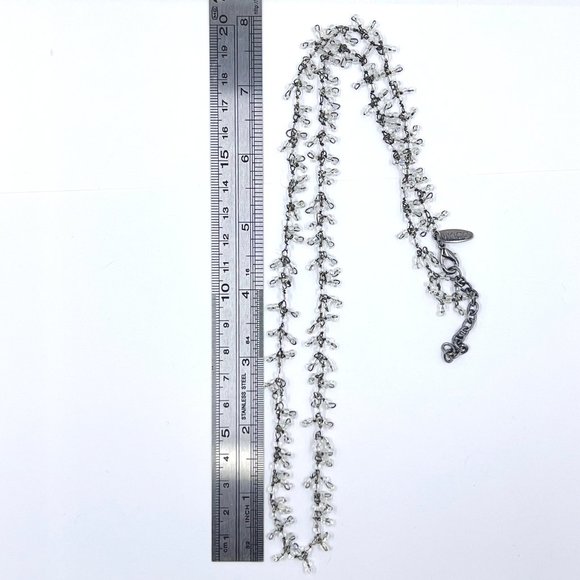 NWOT – BOHO Single Strand Clear AB Seed Bead Fringe Gunmetal Tone 24” Necklace - Picture 7 of 7